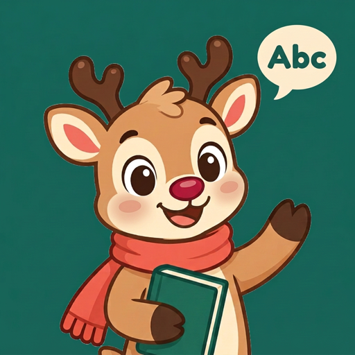 ABCitizen reindeer mascot holding a book and waving